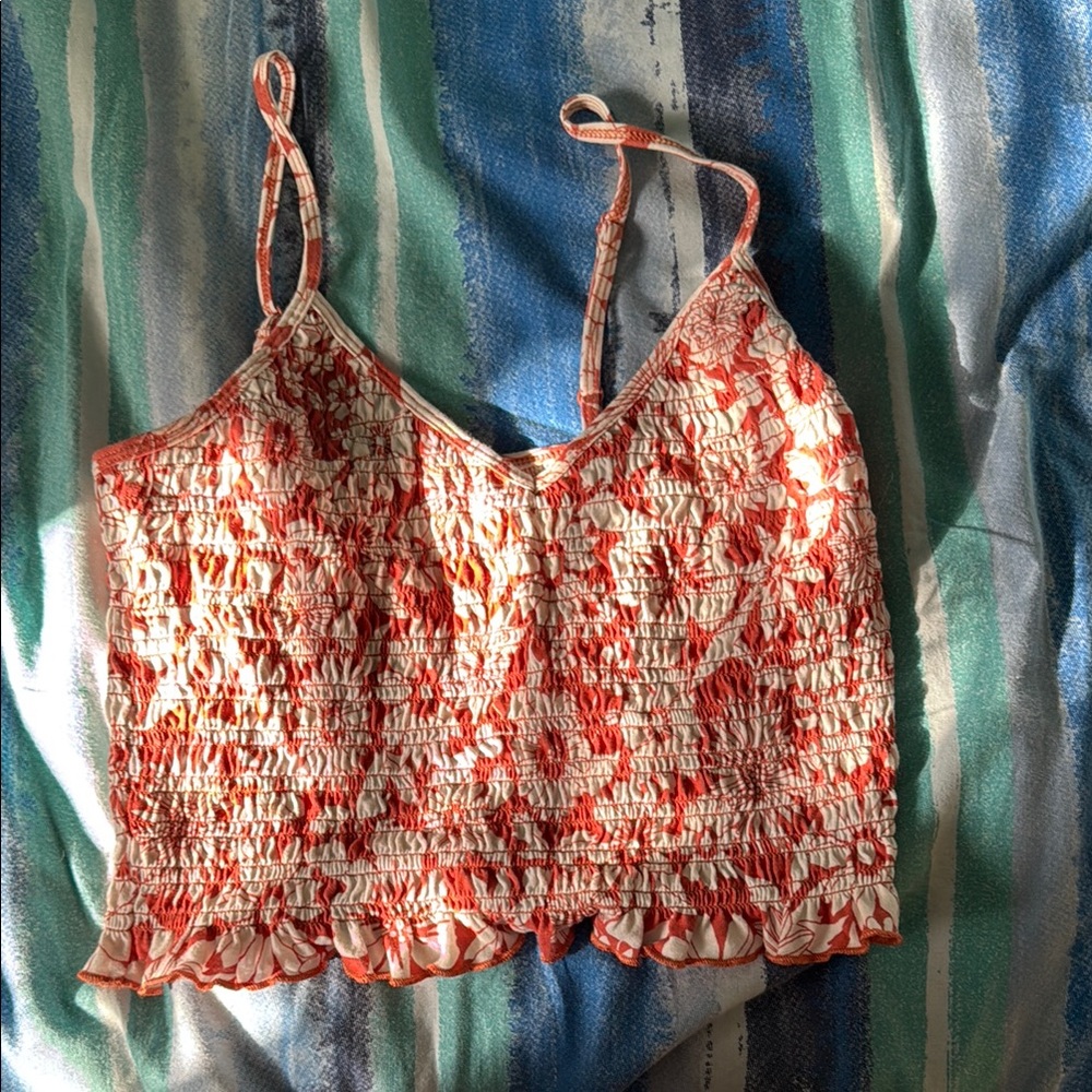 Floral Smocked Women's Top - Orange and Cream
